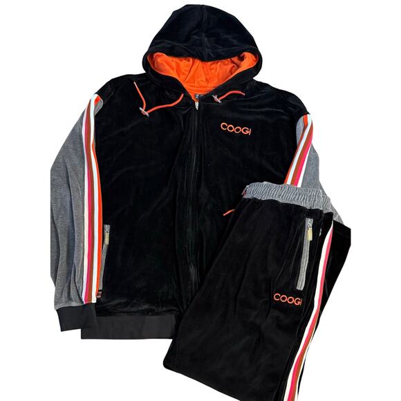 COOGI VTG Y2K Velour Tracksuit Set Jacket Pants Embroidered Black Men’s Size 3XL - Picture 1 of 16